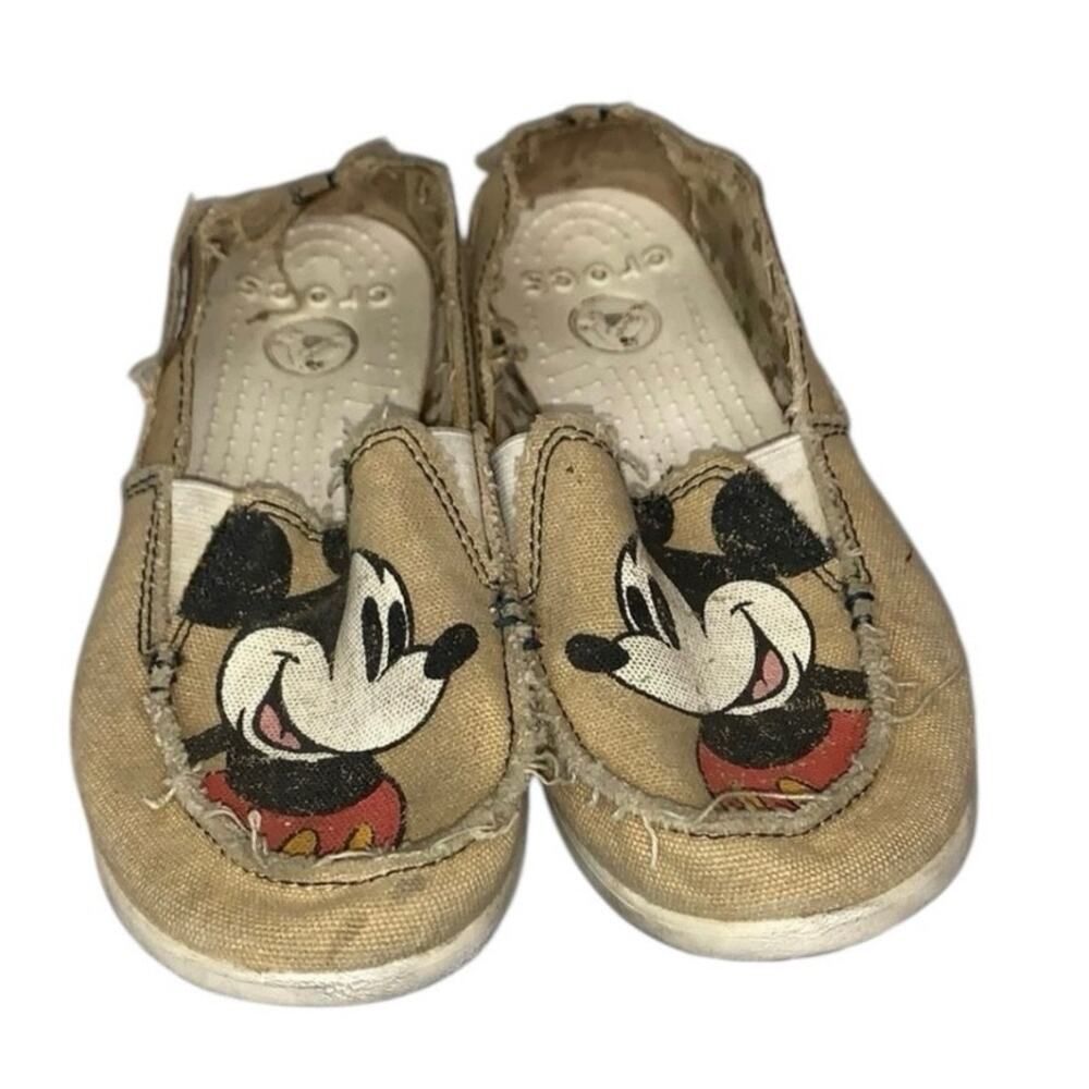 Crocs Mickey Mouse Canvas Slip-On Loafers Disney Tan Shoes